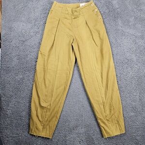 Seafarer Womens 7/8 Mustard Khaki Pleated‎ Button Fly Raw Hem Pants